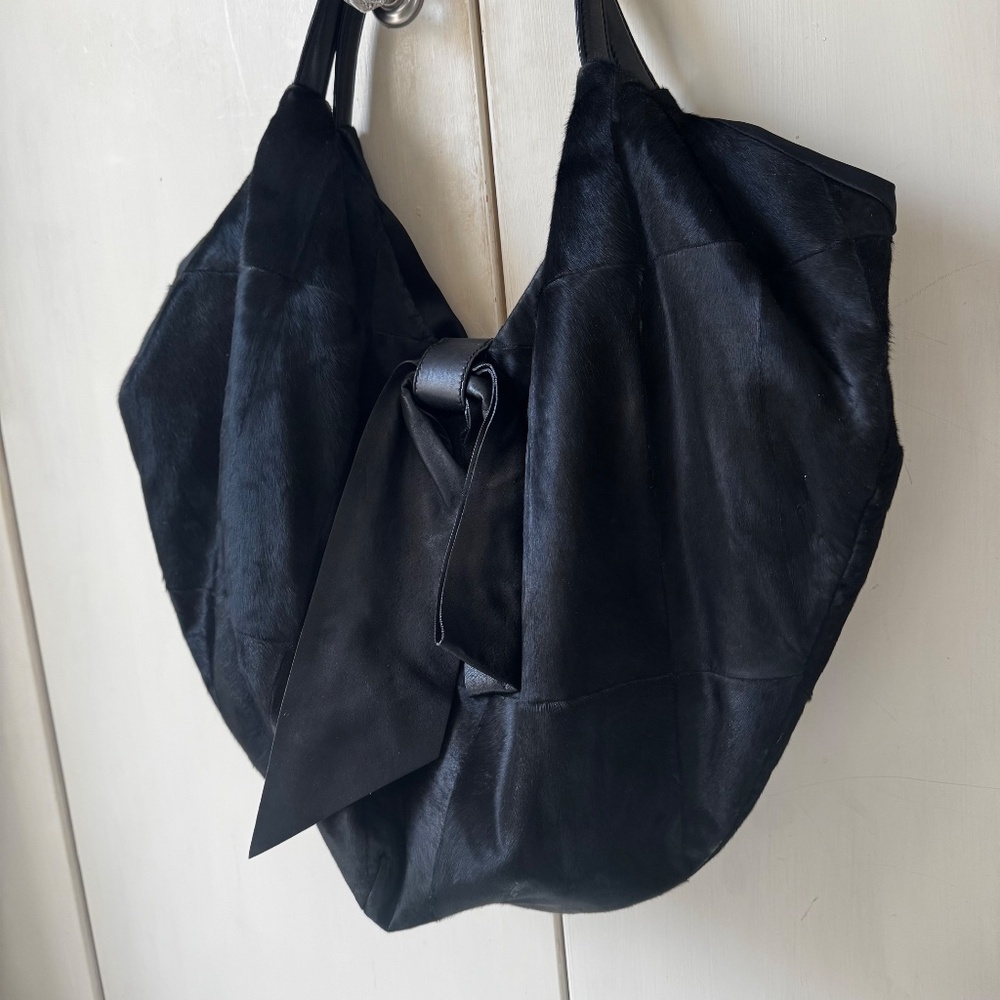 VALENTINO Black Calfskin Leather Bow Hobo Bag